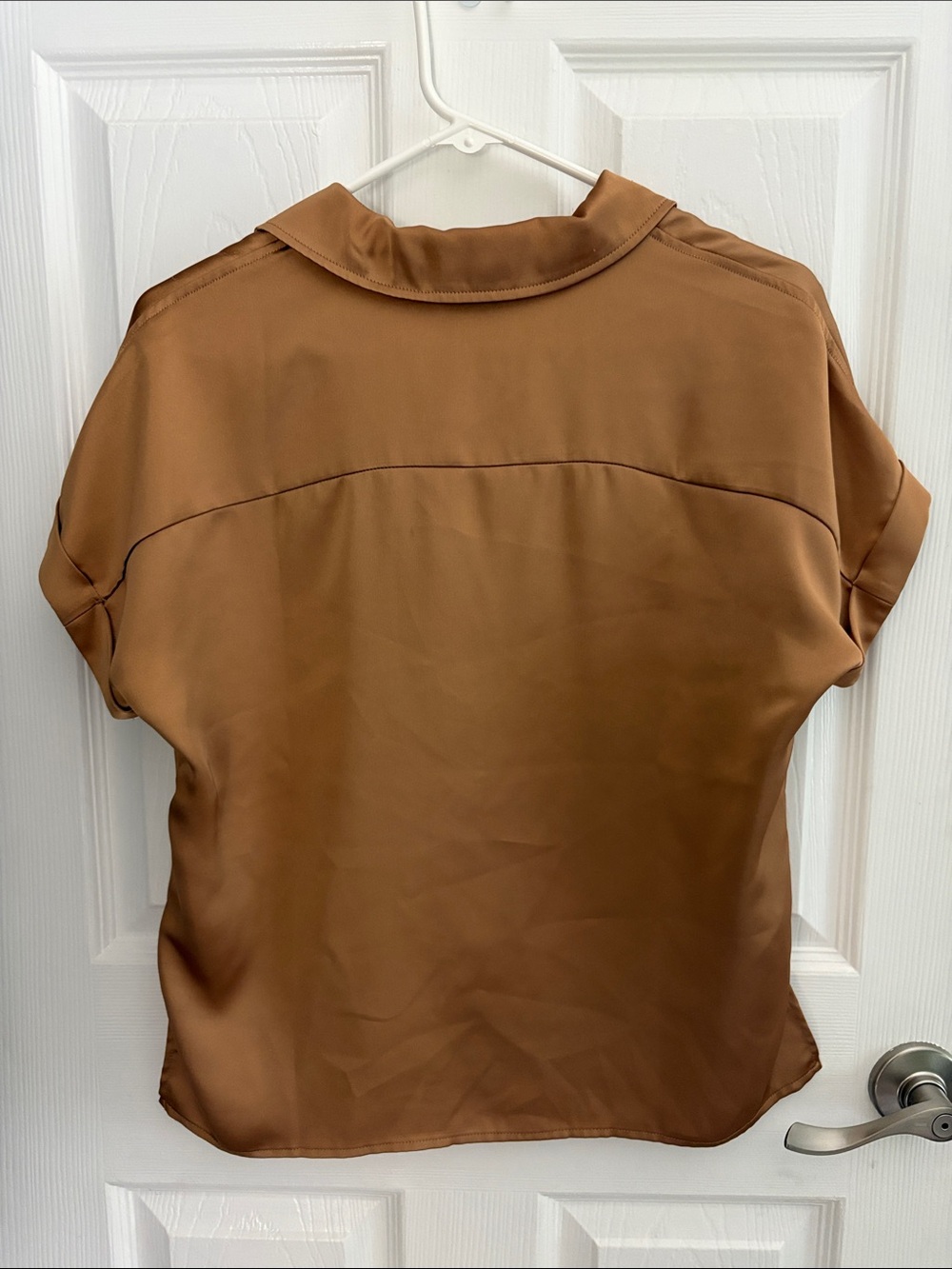 Rachel Zoe Goldish-Brown Short-Sleeve Silk Button-Down Blouse - Picture 3 of 3